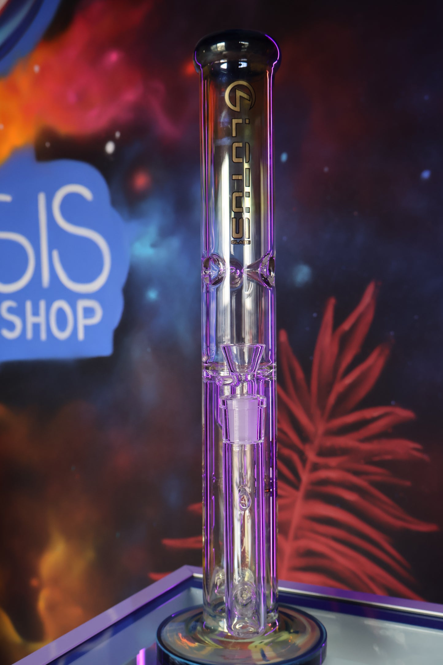 Bong de Vidrio Lotus Glass con Doble Cámara y Percolador en Panal – Edición Espacial