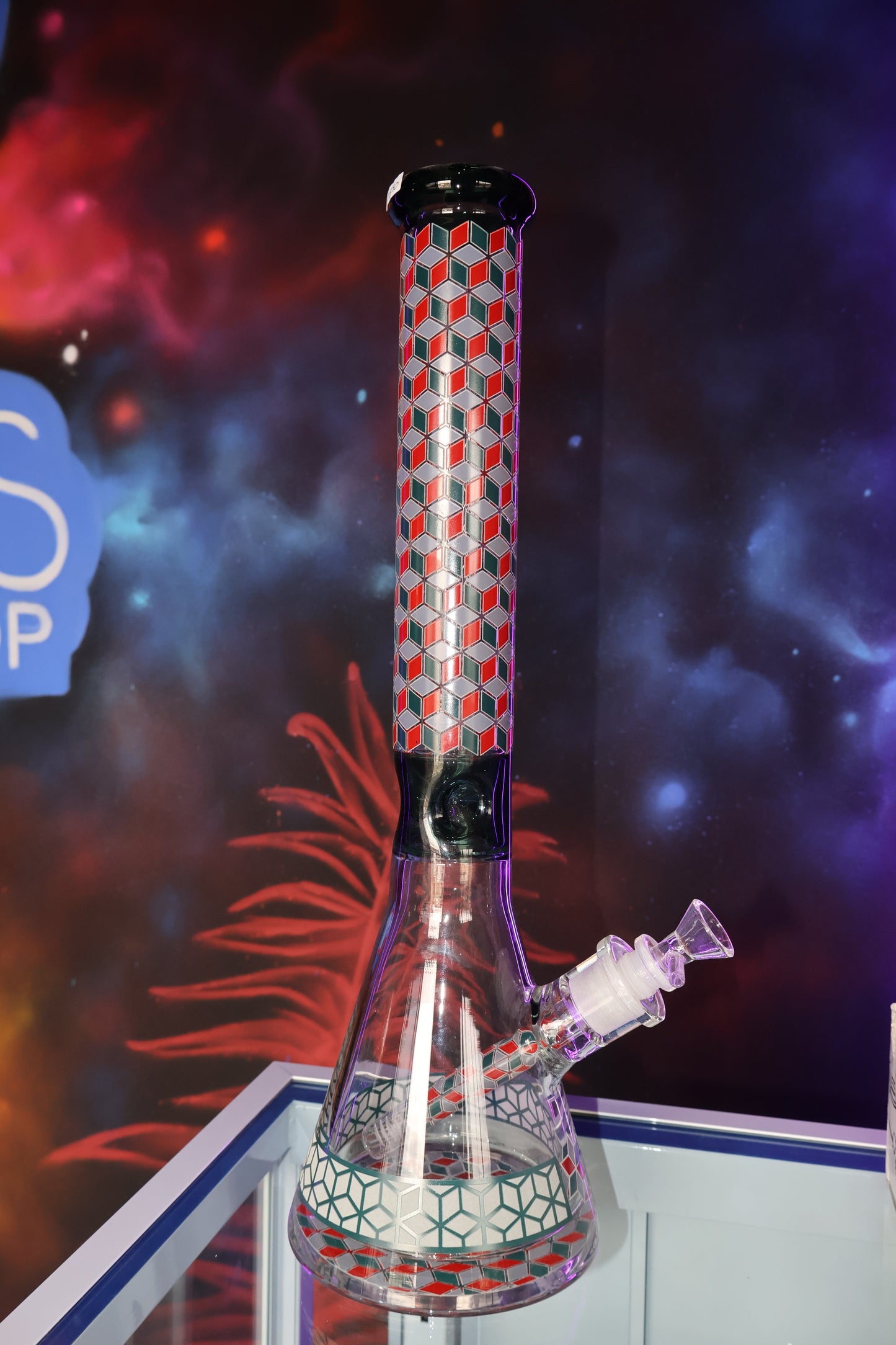 Bong de Vidrio con Diseño Geométrico Hexagonal