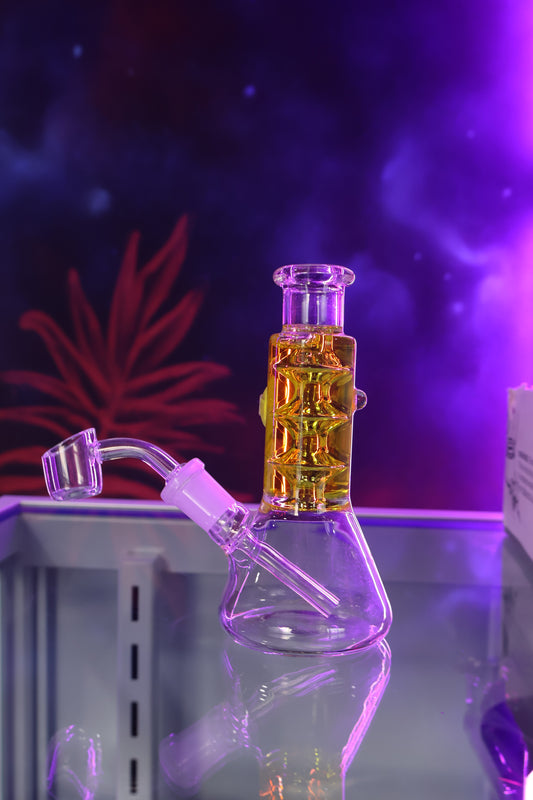 Mini Bong de Vidrio con Espiral Amarilla y Base Tipo Matraz